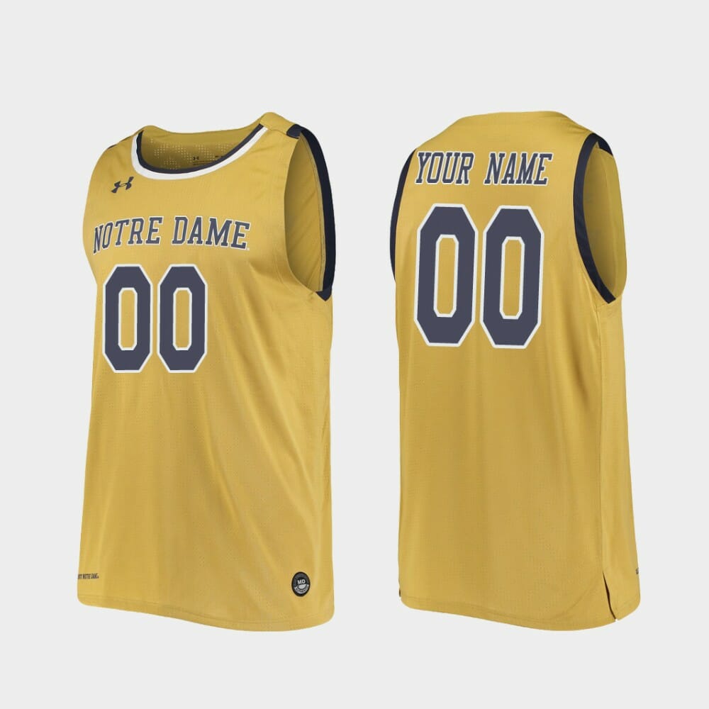 Custom Notre Dame Fighting Irish Jersey Name and Number Tar Heels College Basketball Gold