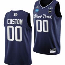 Custom Saint Peter's Peacocks Jersey Name and Number College Basketball 2022 NCAA March Madness Navy BLM