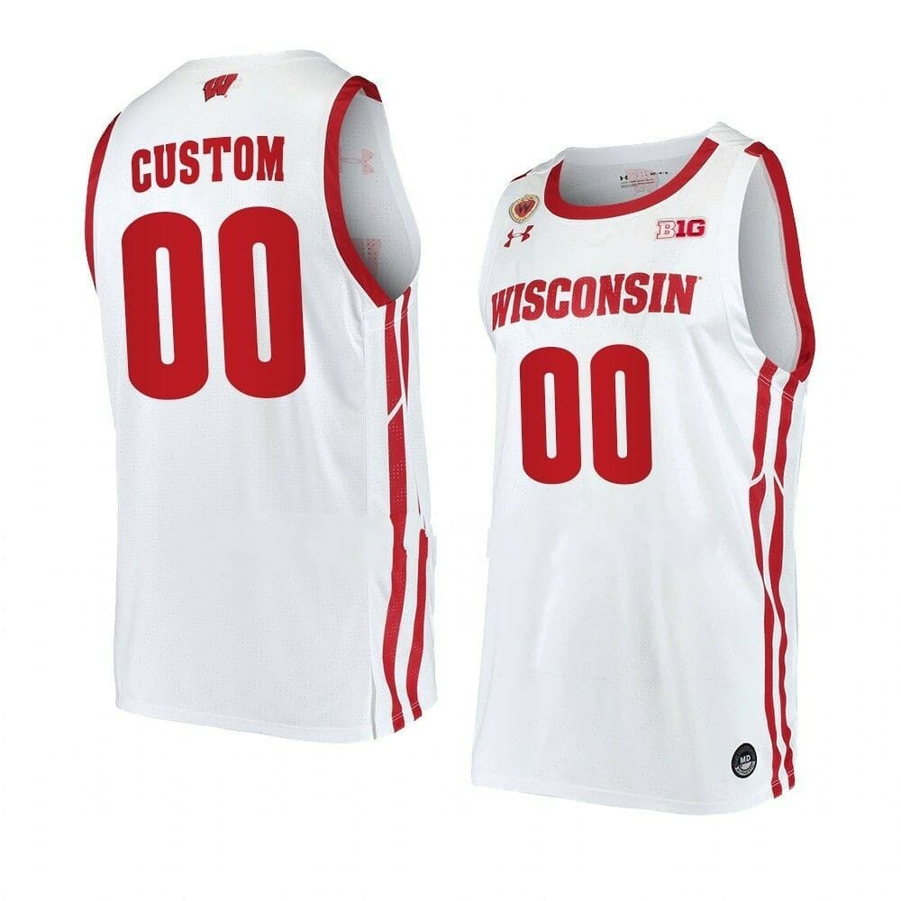 Custom Wisconsin Badgers Basketball Jersey College Name and Number White