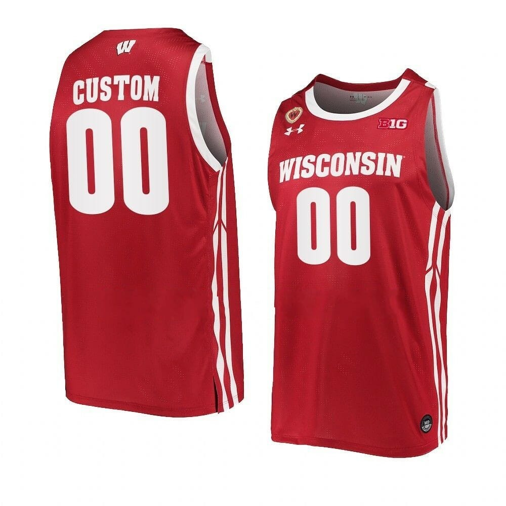 Custom Wisconsin Badgers Basketball Jersey College Name and Number Away Red