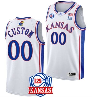 Custom Kansas Jayhawks Jersey Name and Number College Basketball 125th Anniversary Home White