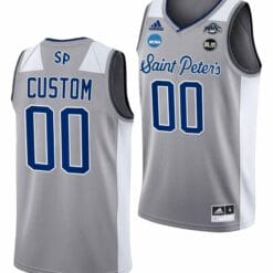 Custom Saint Peter's Peacocks Jersey Name and Number College Basketball 2022 NCAA March Madness Grey BLM