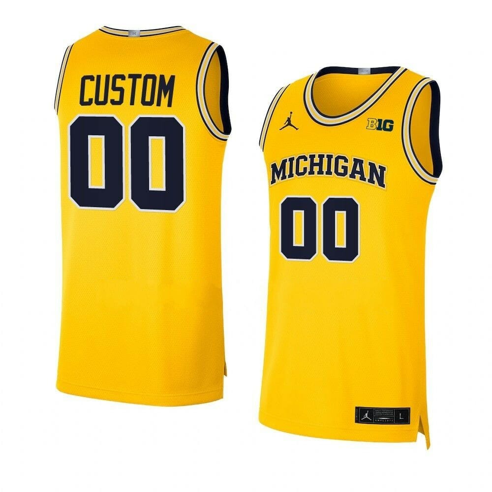 Custom Michigan Wolverines Basketball Jersey College Name and Number Maize