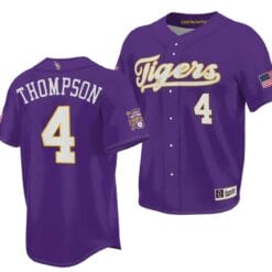 Jordan Thompson Jersey 2023 College World Series Champions LSU Tigers NCAA Baseball Purple #4