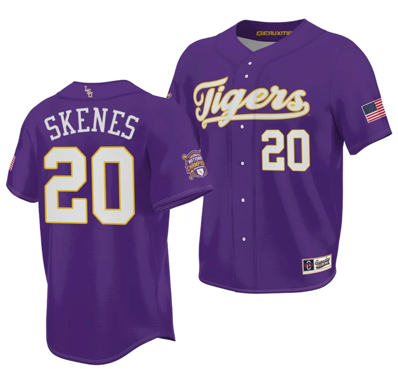 Paul Skenes Jersey 2023 College World Series Champions LSU Tigers NCAA Baseball Purple #20