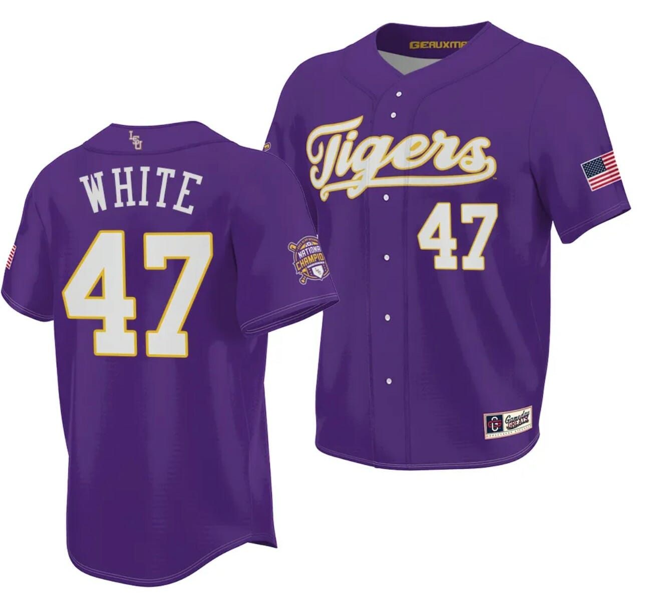 Tommy White Jersey 2023 College World Series Champions LSU Tigers NCAA Baseball Purple #47