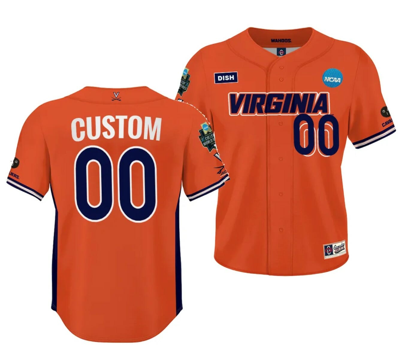 Custom Virginia Cavaliers Jersey 2023 College World Series Name and Number NCAA Baseball Orange #00