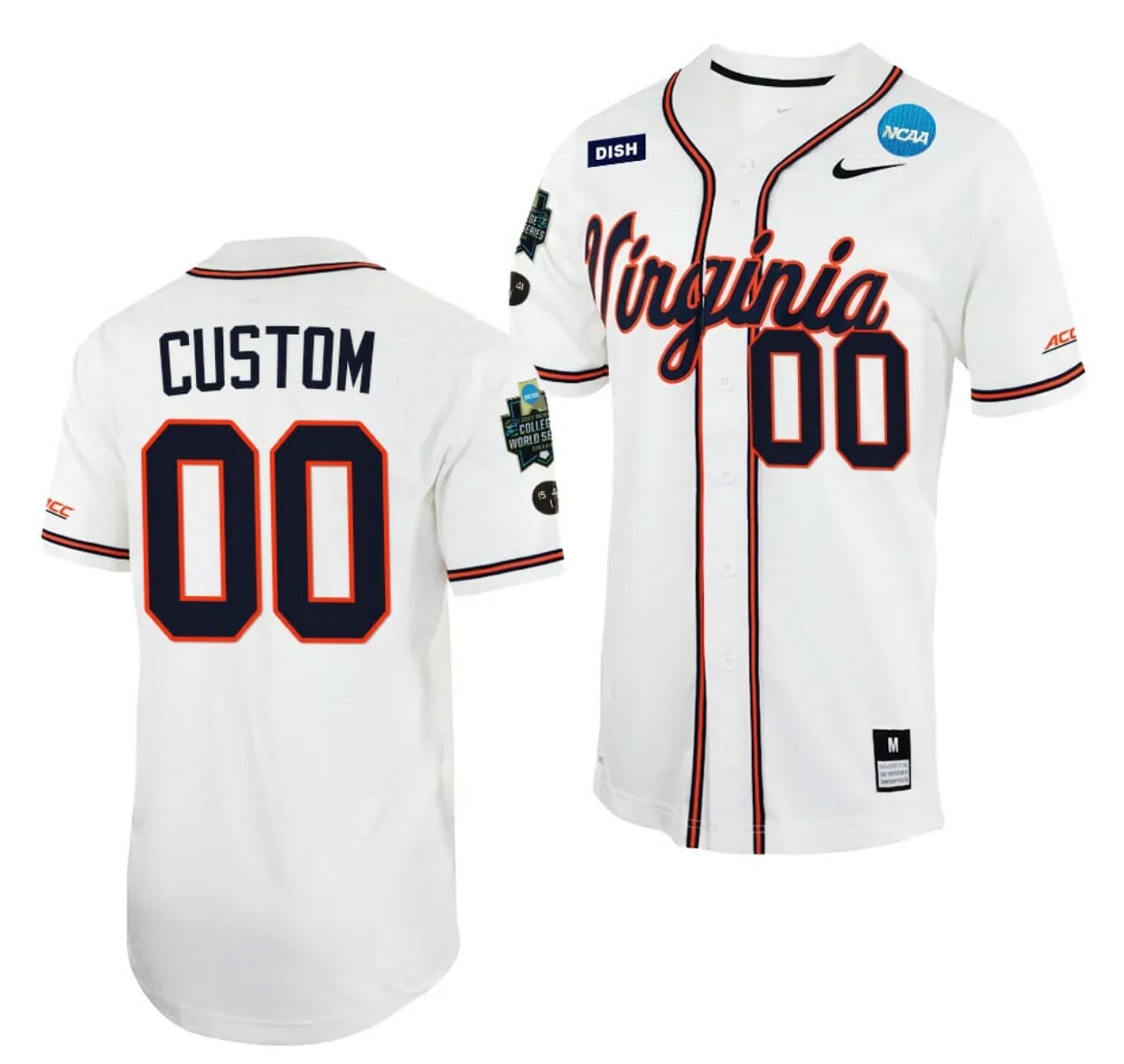 Custom Virginia Cavaliers Jersey 2023 College World Series Name and Number NCAA Baseball White #00