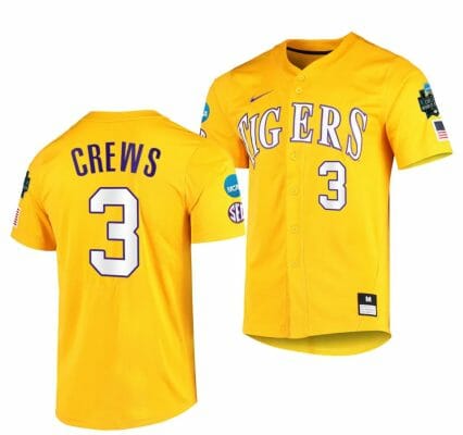 Dylan Crews Jersey 2023 College World Series LSU Tigers NCAA Baseball Gold #3
