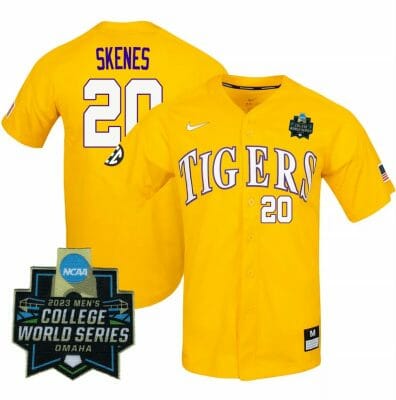 2023 College World Series Paul Skenes Jersey LSU Tigers NCAA Baseball Gold #20