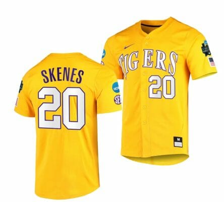 Paul Skenes Jersey 2023 College World Series LSU Tigers NCAA Baseball Gold #20