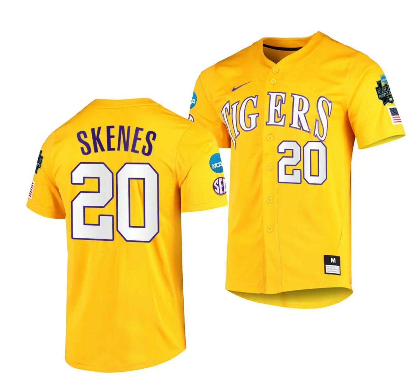 Paul Skenes Jersey 2023 College World Series LSU Tigers NCAA Baseball Gold #20