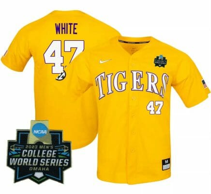 2023 College World Series Tommy White Jersey LSU Tigers NCAA Baseball Gold #47