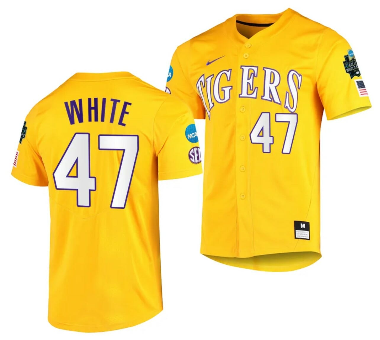 Tommy White Jersey 2023 College World Series LSU Tigers NCAA Baseball Gold #47