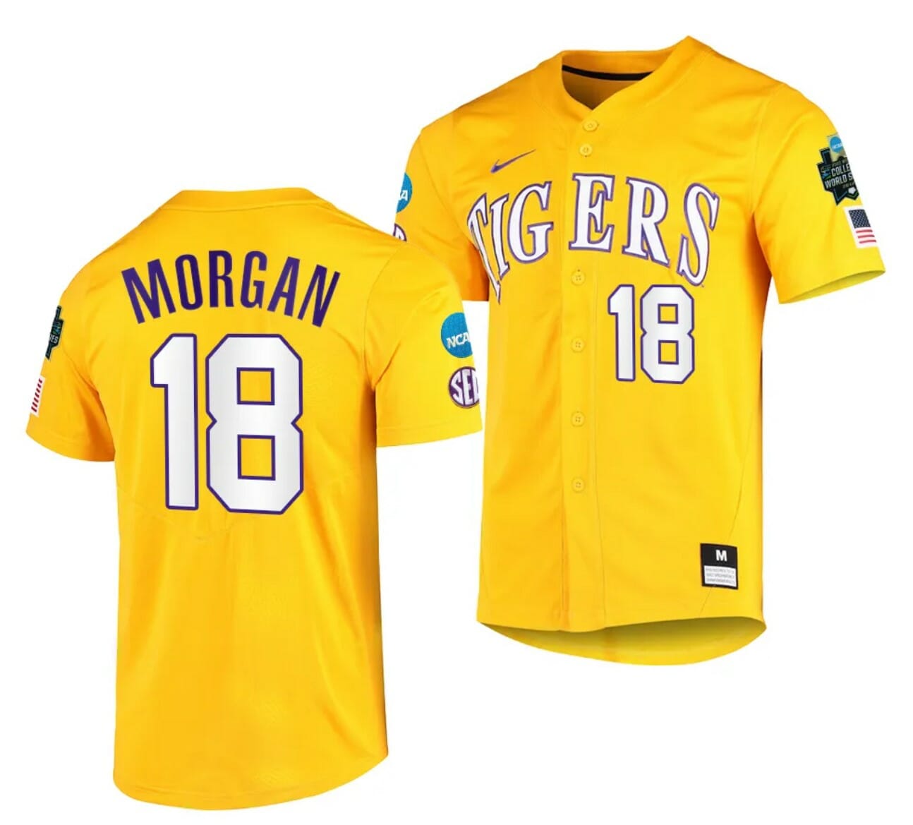 Tre Morgan Jersey 2023 College World Series LSU Tigers NCAA Baseball Gold #18