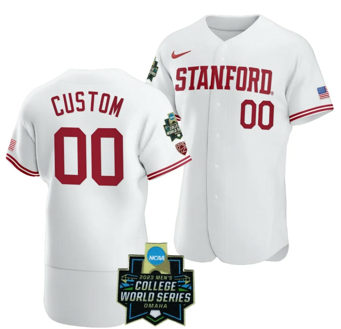 Custom Stanford Cardinal Jersey 2023 NCAA Baseball College World Series Name and Number OMAHA 8 White #00