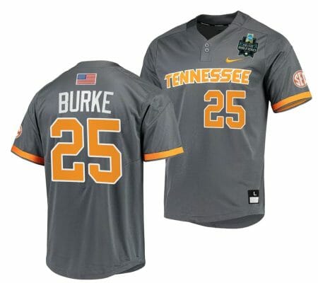 Blake Burke Jersey Tennessee Volunteers #25 Gray 2023 NCAA Baseball College World Series