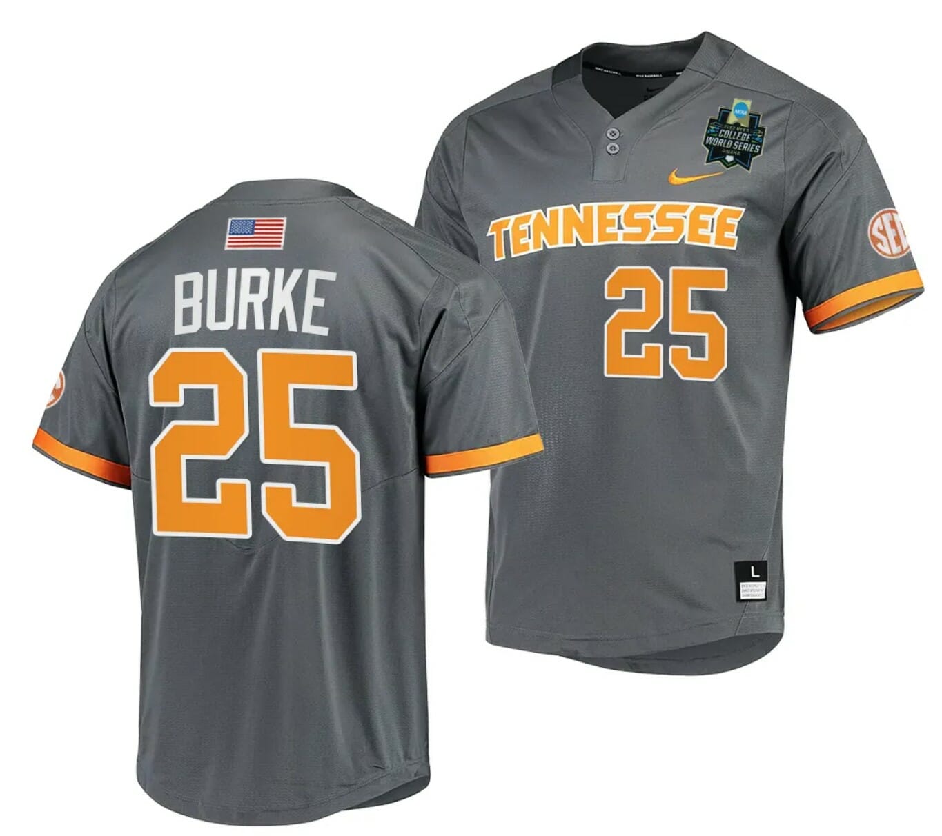 Blake Burke Jersey Tennessee Volunteers #25 Gray 2023 NCAA Baseball College World Series