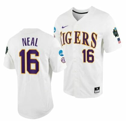 Brady Neal Jersey LSU Tigers #16 White 2023 College World Series NCAA Baseball