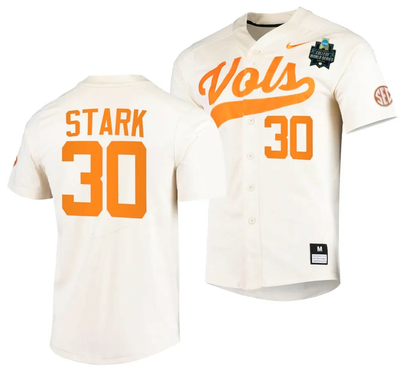 Cal Stark Jersey Tennessee Volunteers #30 Natural 2023 NCAA Baseball College World Series