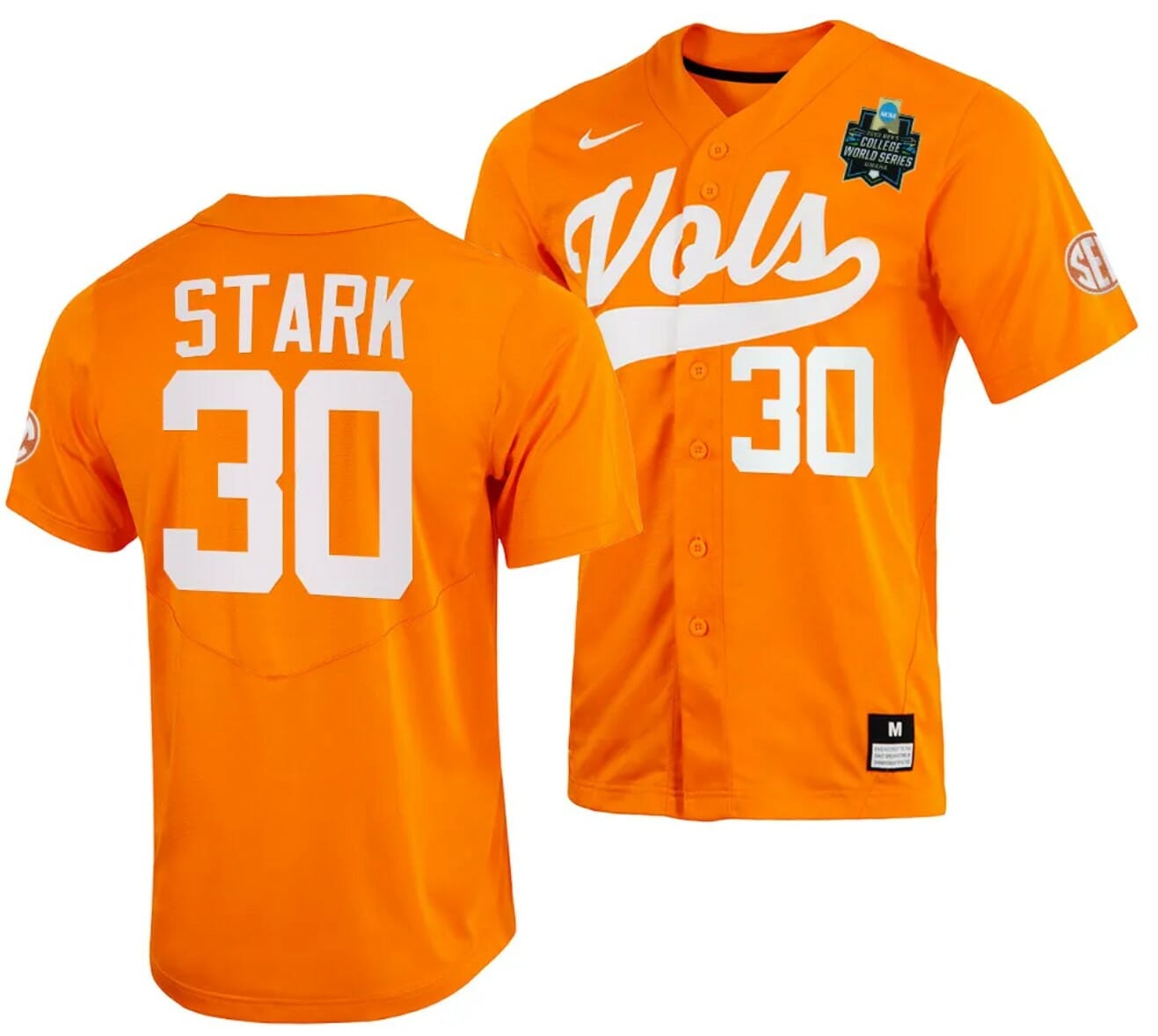 Cal Stark Jersey Tennessee Volunteers #30 Orange 2023 NCAA Baseball College World Series