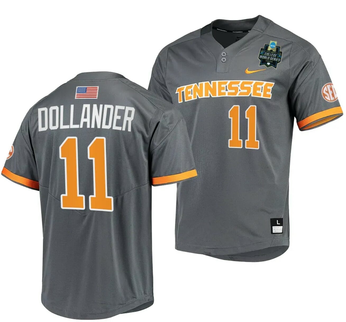 Chase Dollander Jersey Tennessee Volunteers #11 Gray 2023 NCAA Baseball College World Series