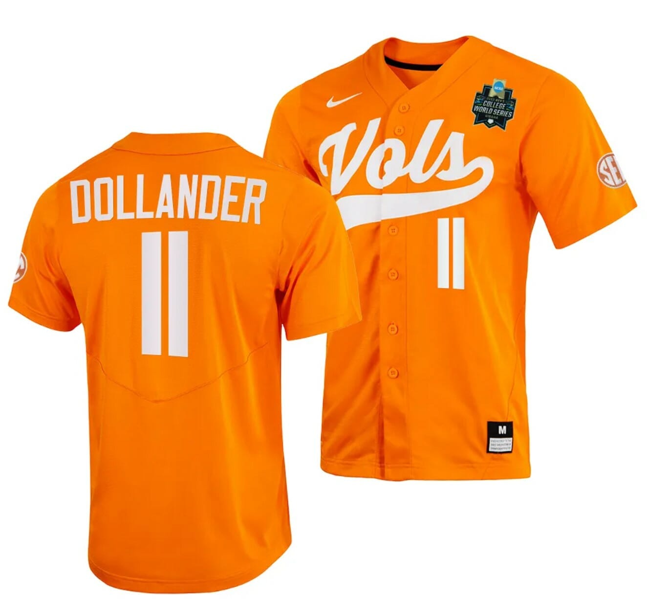 Chase Dollander Jersey Tennessee Volunteers #11 Orange 2023 NCAA Baseball College World Series