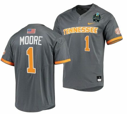 Christian Moore Jersey Tennessee Volunteers #1 Gray 2023 NCAA Baseball College World Series