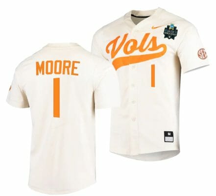 Christian Moore Jersey Tennessee Volunteers #1 Natural 2023 NCAA Baseball College World Series
