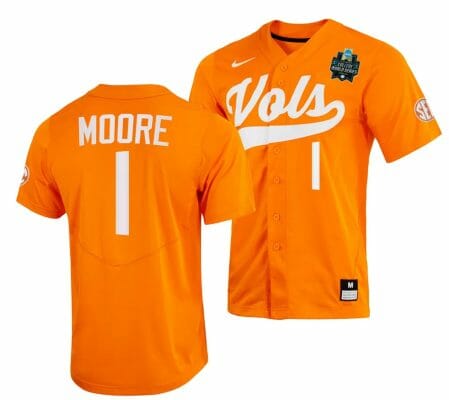 Christian Moore Jersey Tennessee Volunteers #1 Orange 2023 NCAA Baseball College World Series