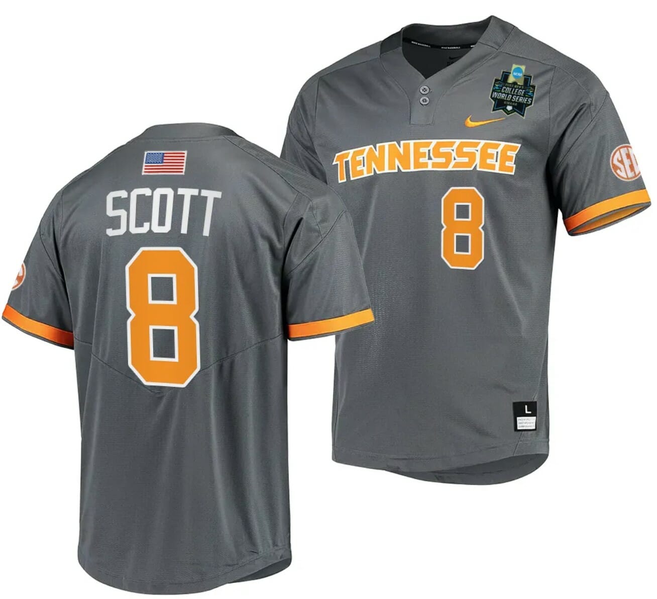 Christian Scott Jersey Tennessee Volunteers #8 Gray 2023 NCAA Baseball College World Series