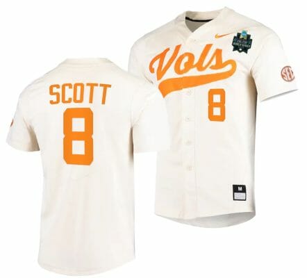 Christian Scott Jersey Tennessee Volunteers #8 Natural 2023 NCAA Baseball College World Series
