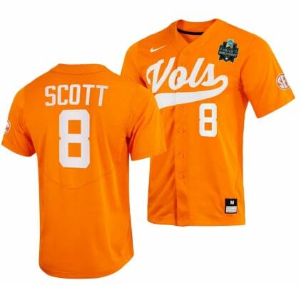 Christian Scott Jersey Tennessee Volunteers #8 Orange 2023 NCAA Baseball College World Series