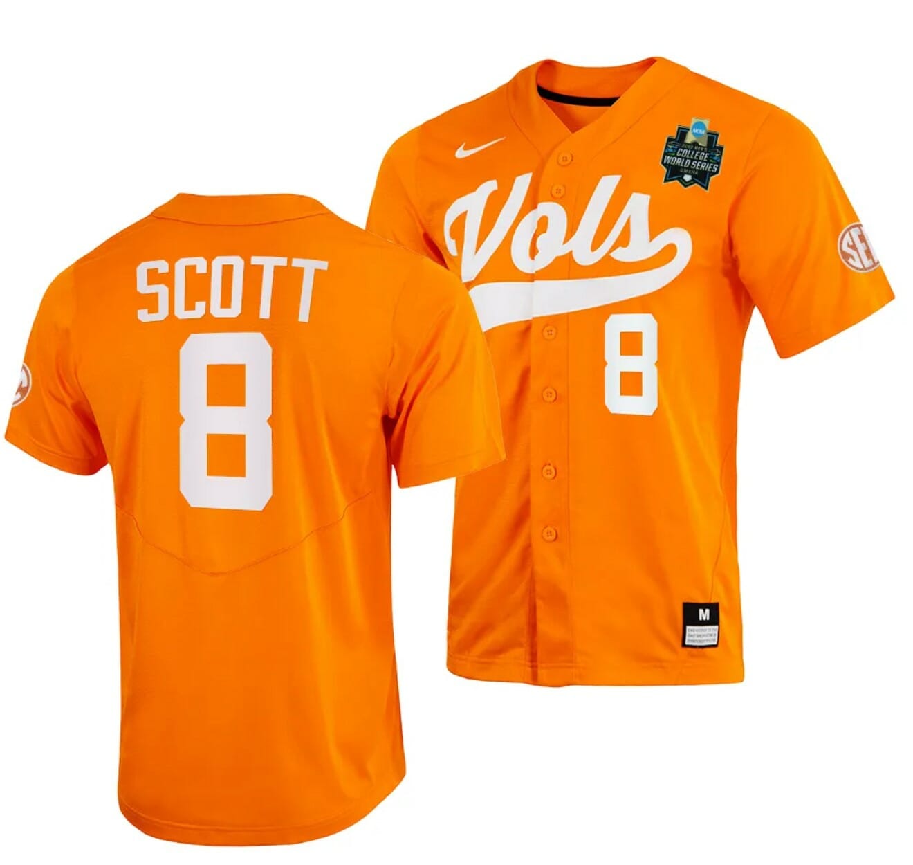 Christian Scott Jersey Tennessee Volunteers #8 Orange 2023 NCAA Baseball College World Series