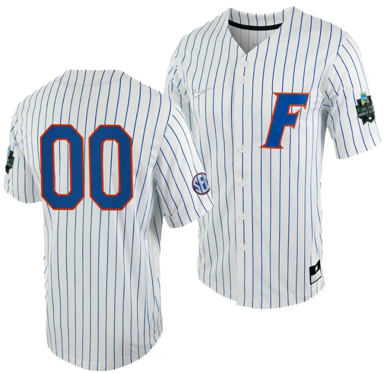 Custom Florida Gators Jersey Name and Number 2023 College World Series White Royal Full-Button NCAA Baseball
