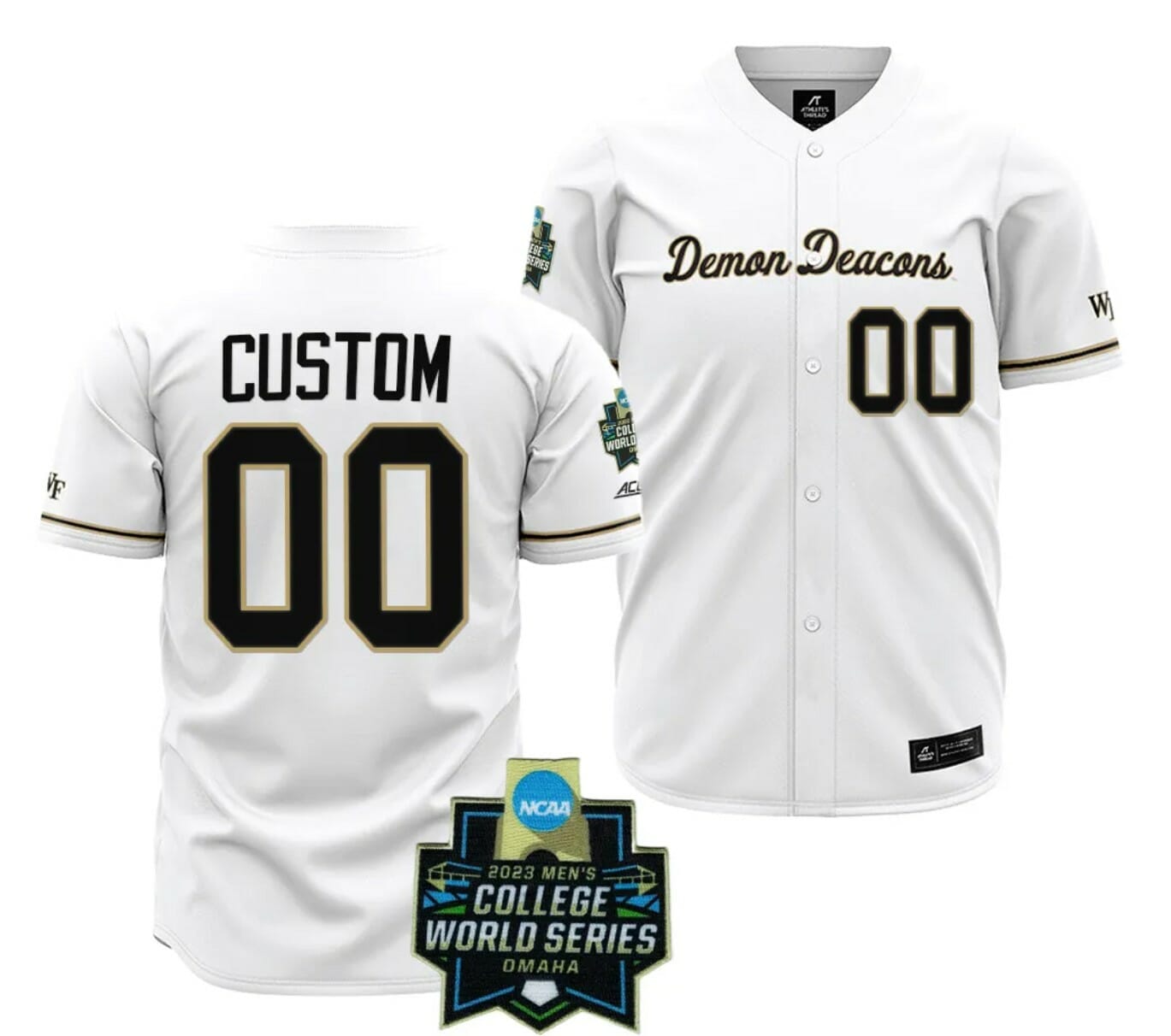 Custom WF Demon Deacons Jersey Name and Number Baseball NCAA 2023 College World Series White #00