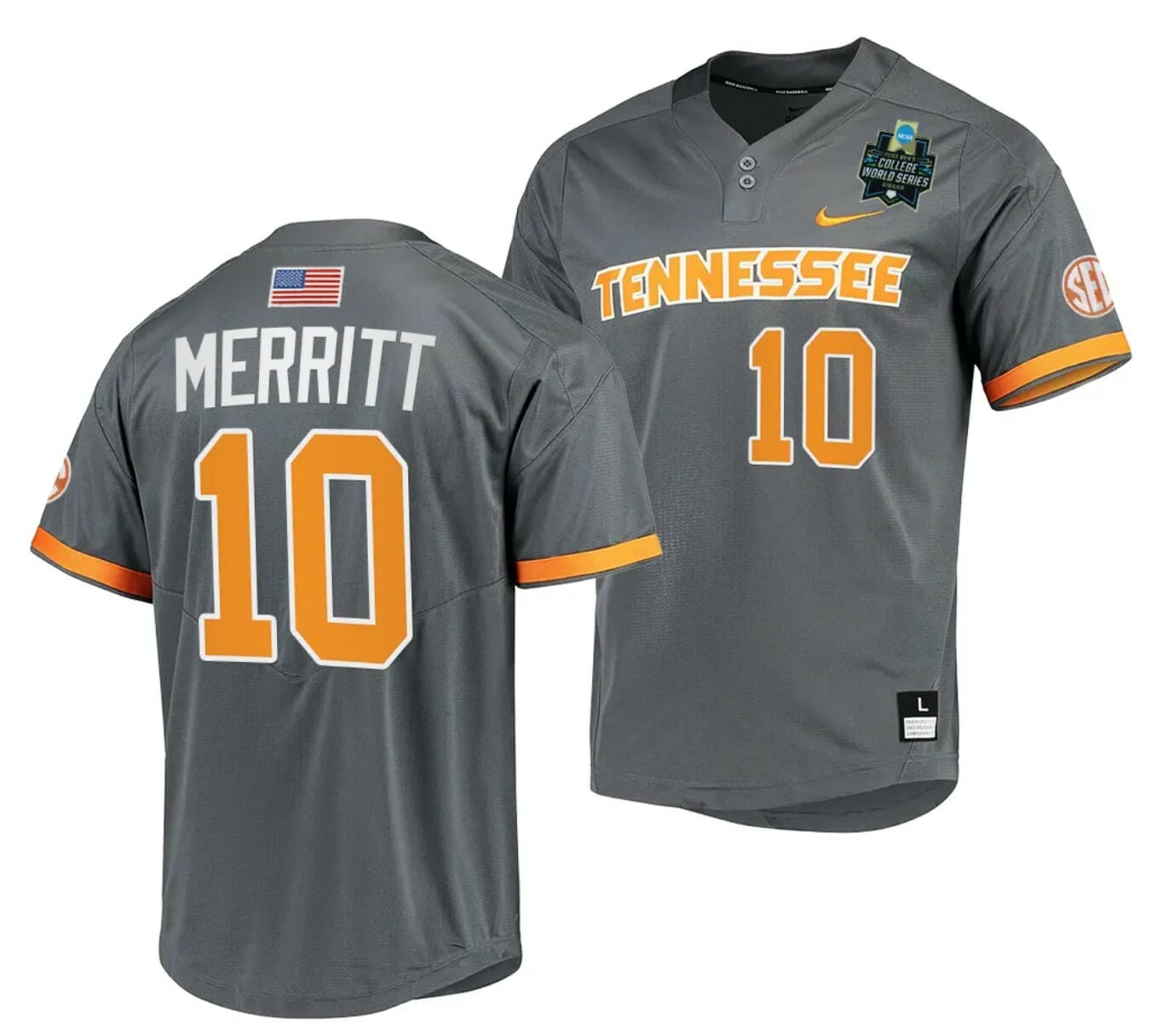 Griffin Merritt Jersey Tennessee Volunteers #10 Gray 2023 NCAA Baseball College World Series