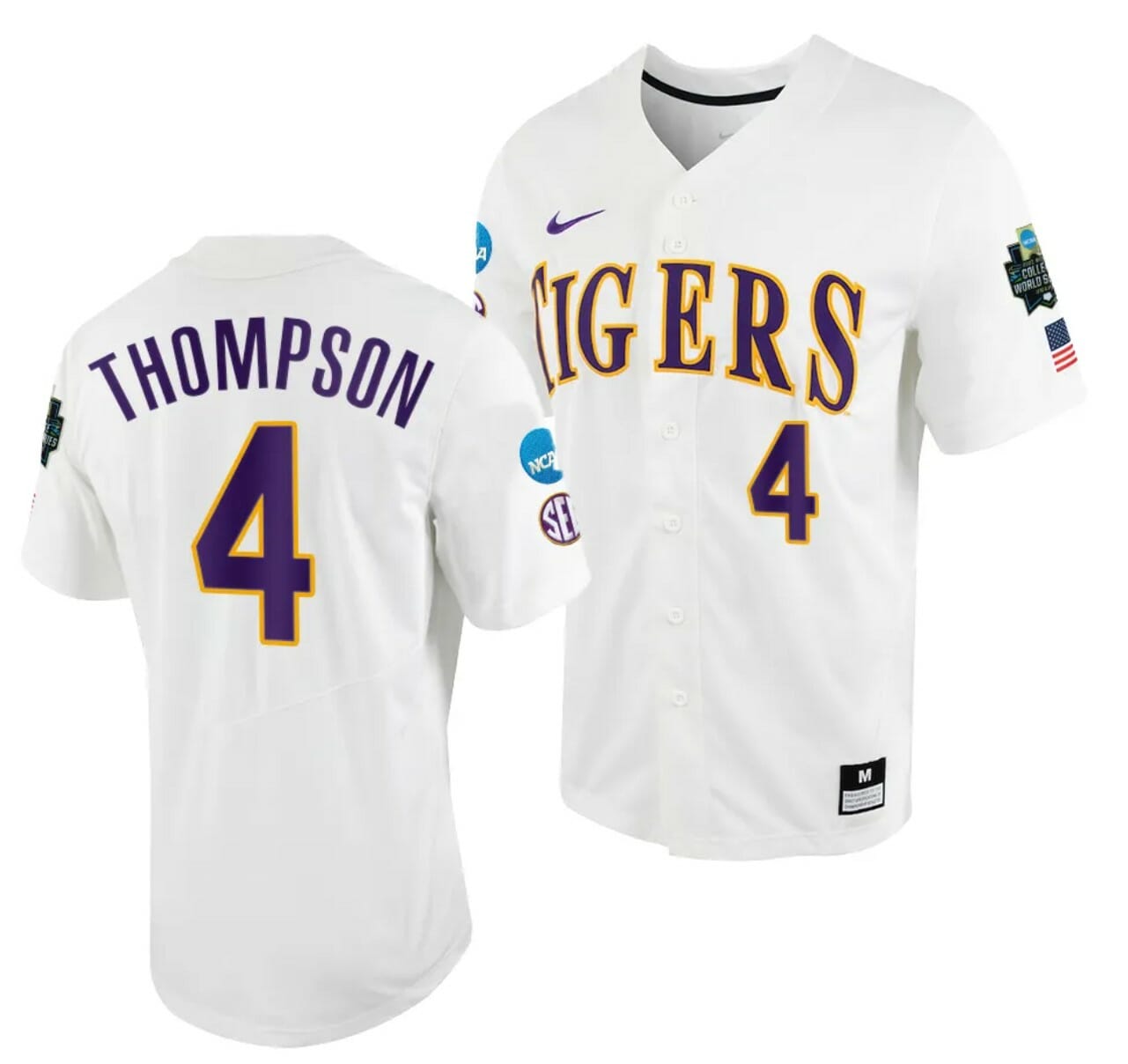Jordan Thompson Jersey LSU Tigers #4 White 2023 College World Series NCAA Baseball