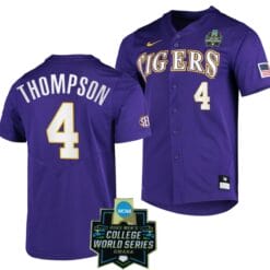 LSU Tigers Baseball Jordan Thompson Jersey NCAA 2023 College World Series Purple #4