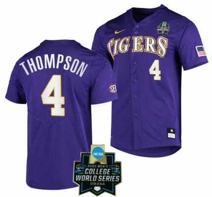LSU Tigers Baseball Jordan Thompson Jersey NCAA 2023 College World Series Purple #4