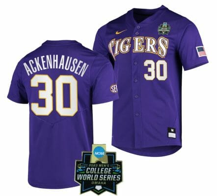 LSU Tigers Baseball Nate Ackenhausen Jersey NCAA 2023 College World Series Purple #30