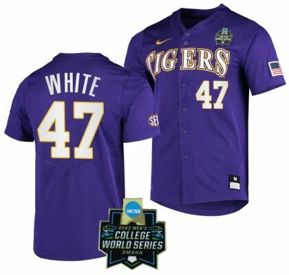 LSU Tigers Baseball Tommy White Jersey NCAA 2023 College World Series Purple #47