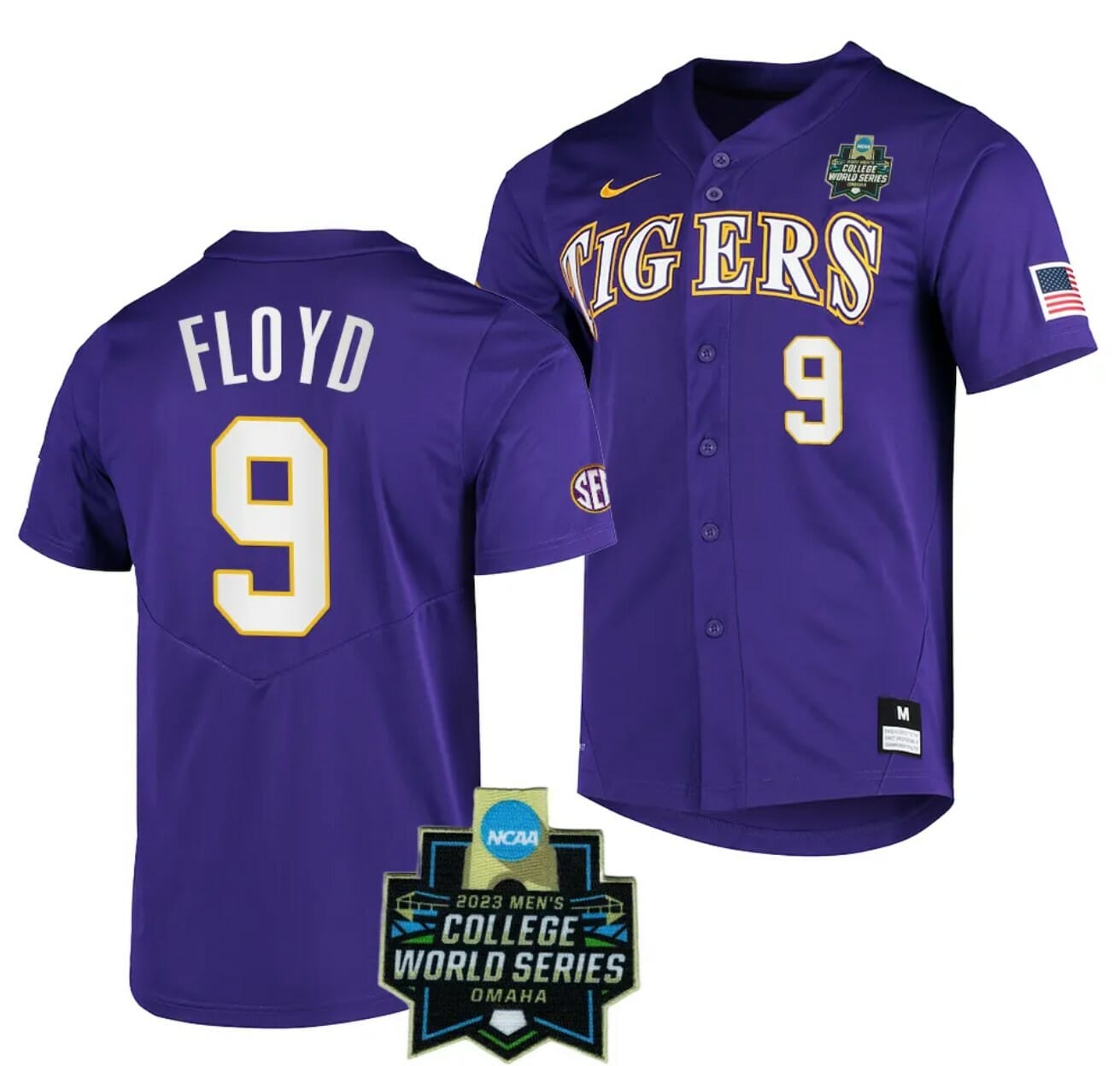 LSU Tigers Baseball Ty Floyd Jersey NCAA 2023 College World Series Purple #9