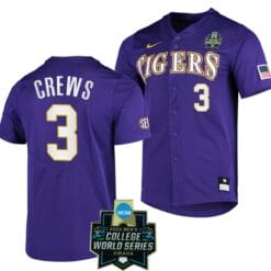 LSU Tigers Dylan Crews Jersey NCAA 2023 College World Series Purple Baseball #3
