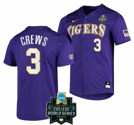 LSU Tigers Dylan Crews Jersey NCAA 2023 College World Series Purple Baseball #3