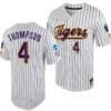 LSU Tigers Jordan Thompson Jersey 2023 College World Series White Purple #4 NCAA Baseball
