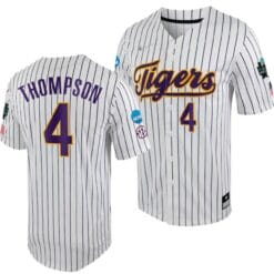 LSU Tigers Jordan Thompson Jersey 2023 College World Series White Purple #4 NCAA Baseball