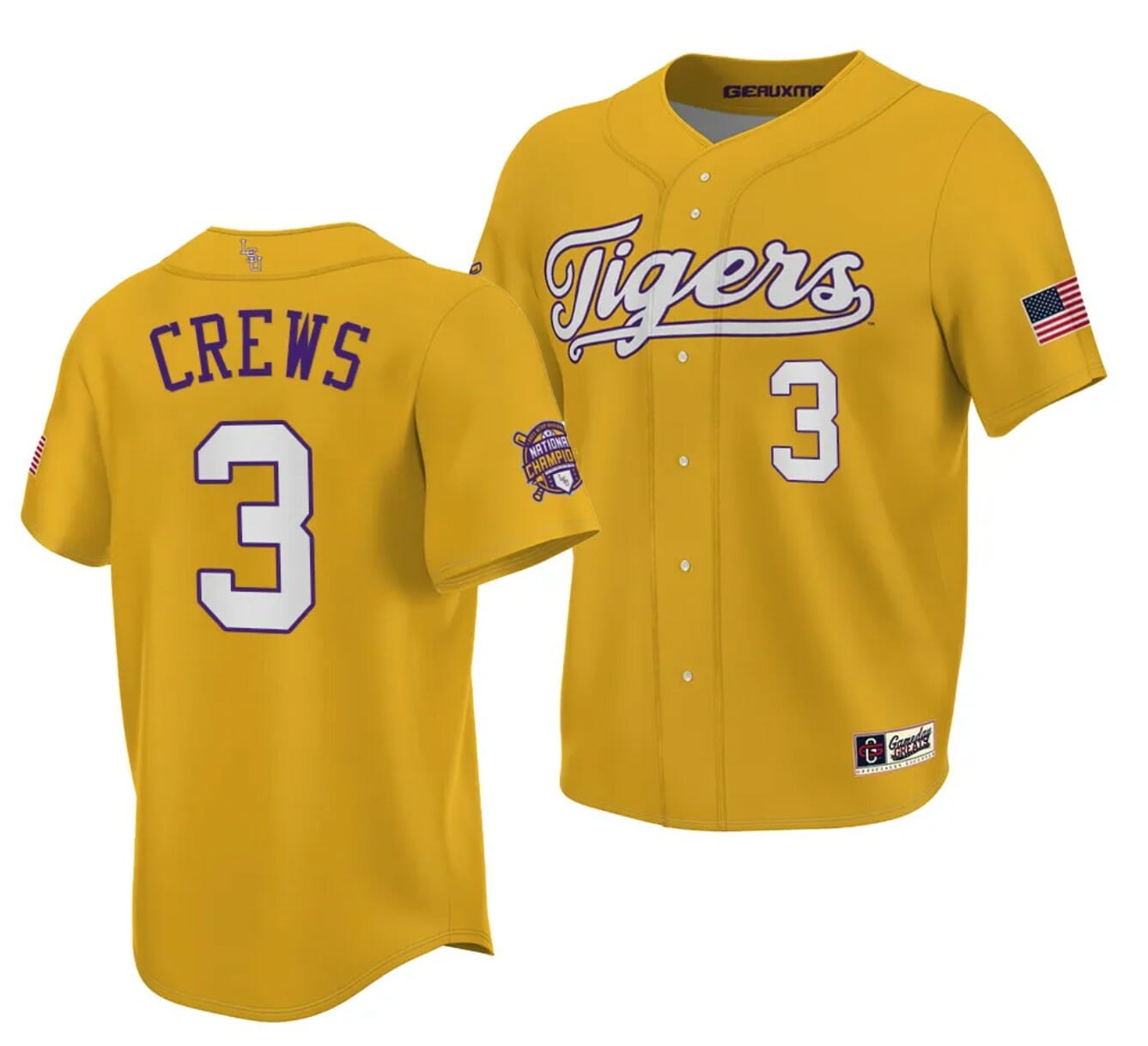 LSU Tigers Dylan Crews Jersey NCAA Baseball 2023 College World Series Champions Gold #3