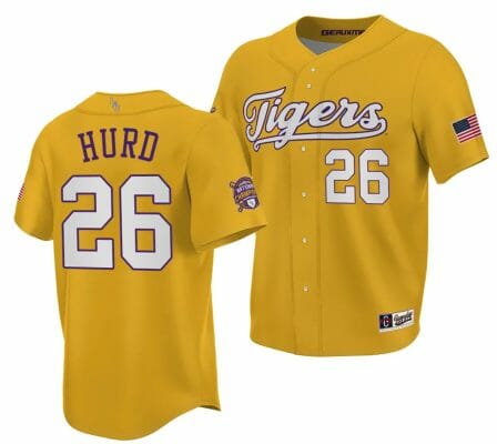 LSU Tigers Thatcher Hurd Jersey NCAA Baseball 2023 College World Series Champions Gold #26