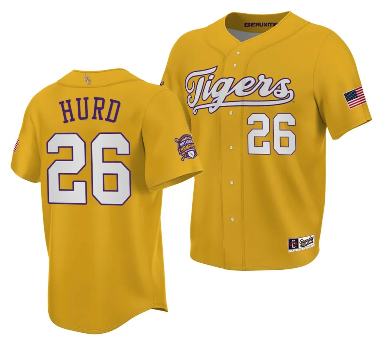 LSU Tigers Thatcher Hurd Jersey NCAA Baseball 2023 College World Series Champions Gold #26